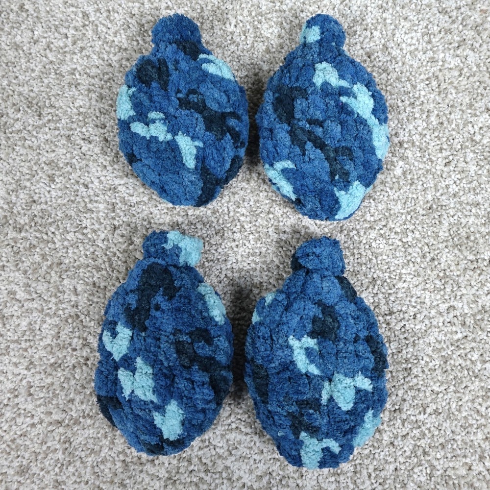 Handmade Reusable Crochet Water Balloons 4 Pack Blue Camouflage Chenille Yarn